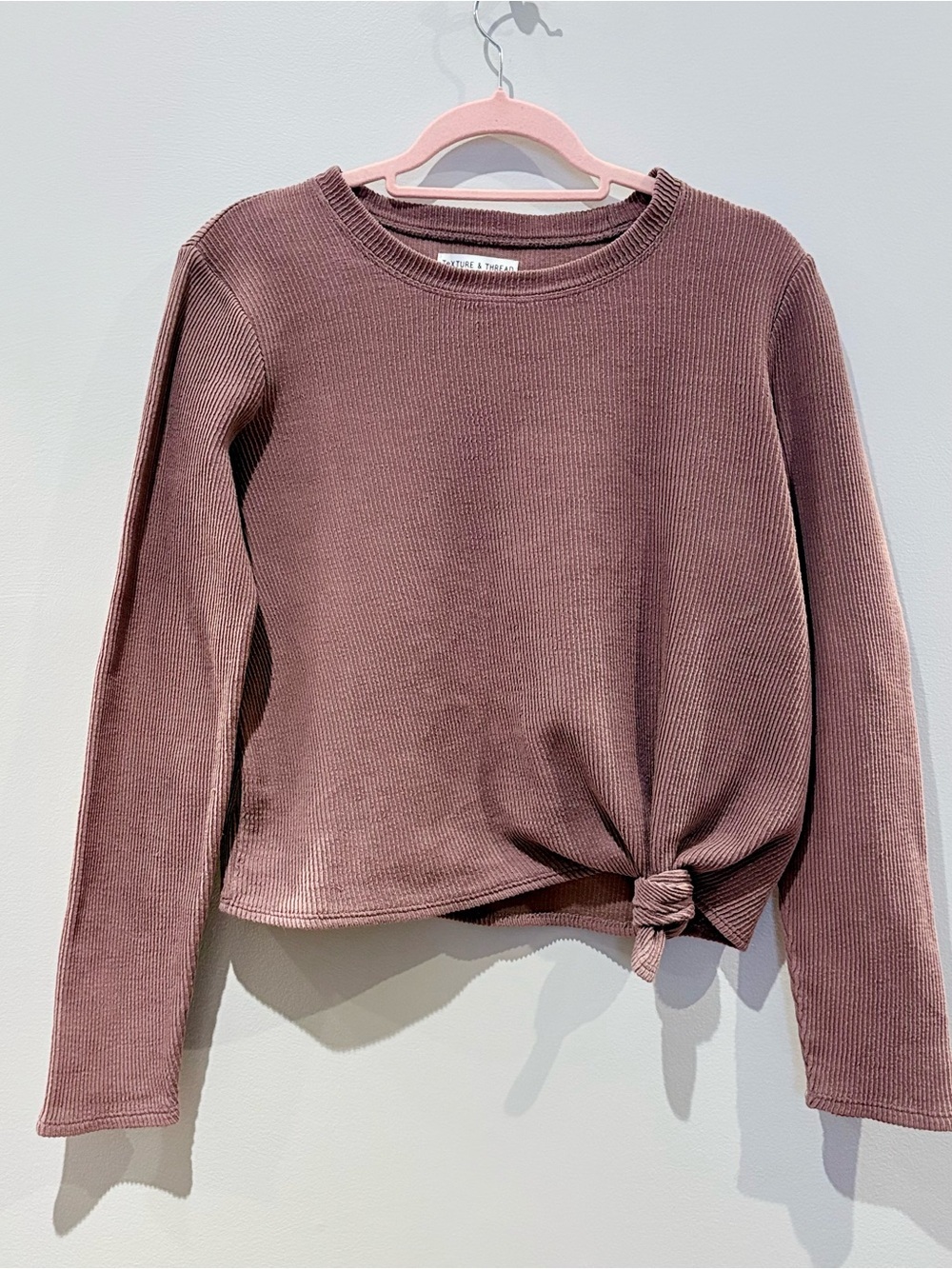 Madewell‎ Texture & Thread Asymmetric Side Tie Ribbed Top, Dusty Rose - Size S - Picture 2 of 9